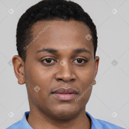 Neutral latino young-adult male with short  brown hair and brown eyes