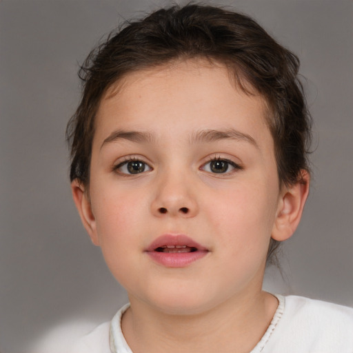 Neutral white child female with short  brown hair and brown eyes