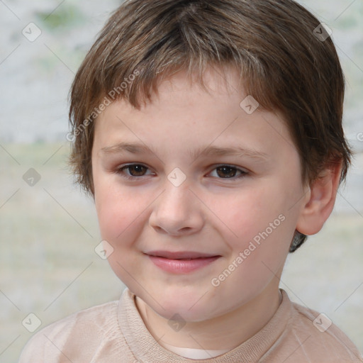 Joyful white child male with short  brown hair and brown eyes