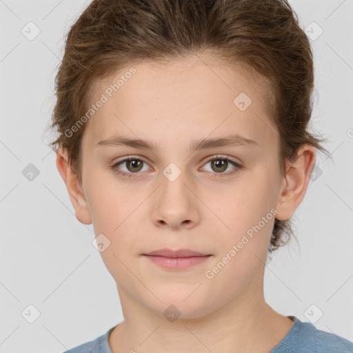 Neutral white child female with short  brown hair and brown eyes