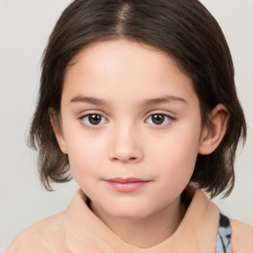 Neutral white child female with medium  brown hair and brown eyes