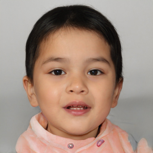 Neutral asian child female with short  brown hair and brown eyes