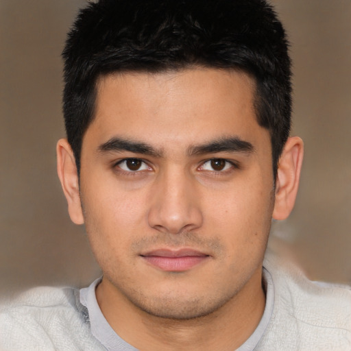 Neutral asian young-adult male with short  brown hair and brown eyes