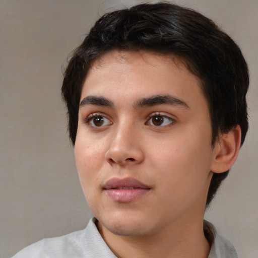 Neutral white young-adult male with medium  brown hair and brown eyes