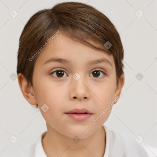 Neutral white child female with short  brown hair and brown eyes