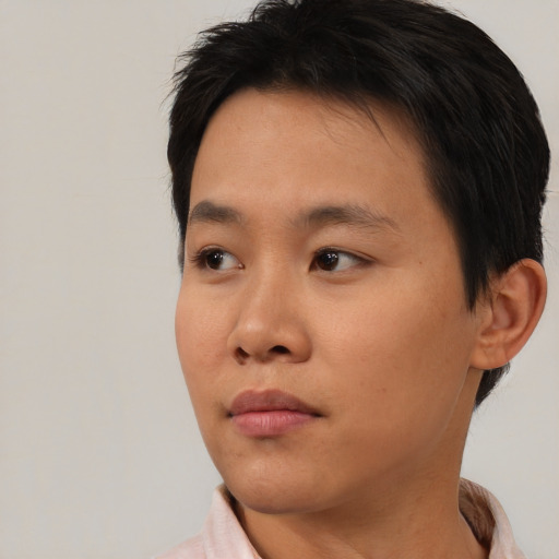 Neutral asian young-adult male with short  black hair and brown eyes