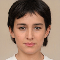 Neutral asian young-adult female with medium  brown hair and brown eyes