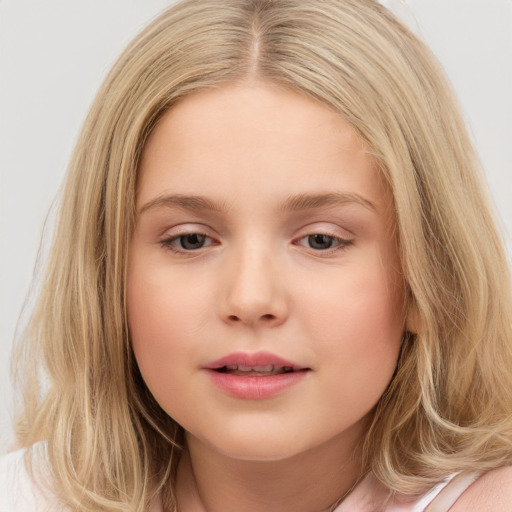 Neutral white child female with long  brown hair and brown eyes