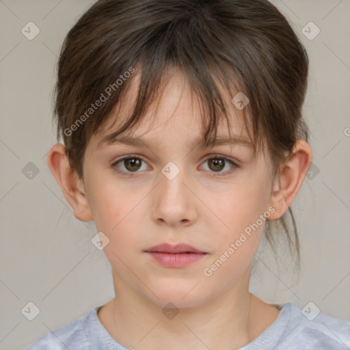 Neutral white child female with medium  brown hair and brown eyes