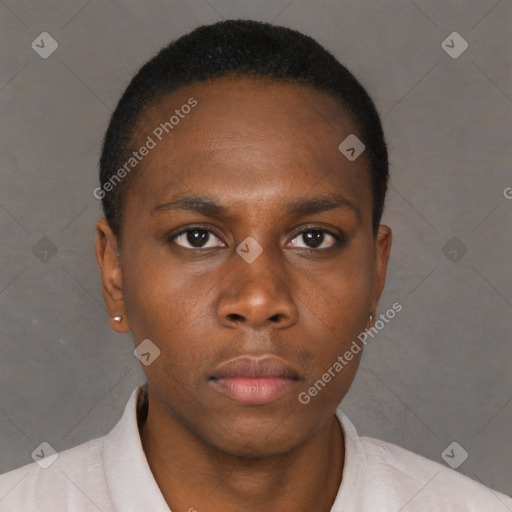 Neutral black young-adult male with short  brown hair and brown eyes