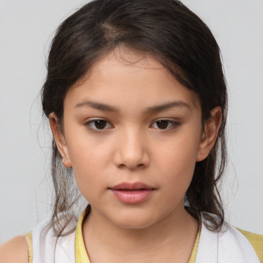 Neutral white child female with medium  brown hair and brown eyes