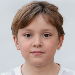 Neutral white child female with short  brown hair and brown eyes