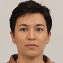 Neutral asian young-adult male with short  brown hair and brown eyes