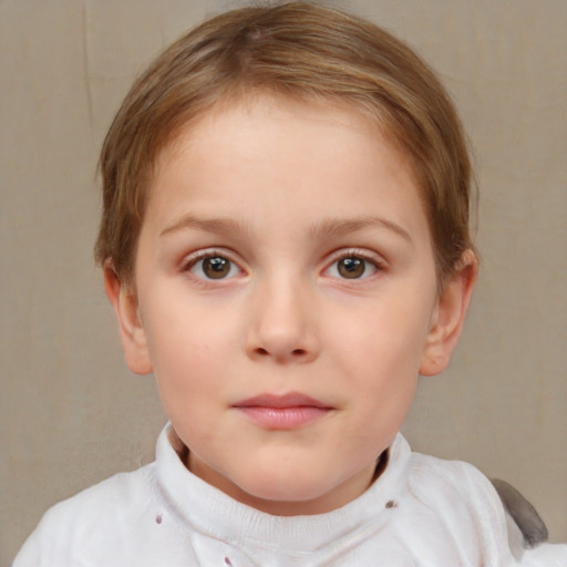 Neutral white child female with short  brown hair and brown eyes