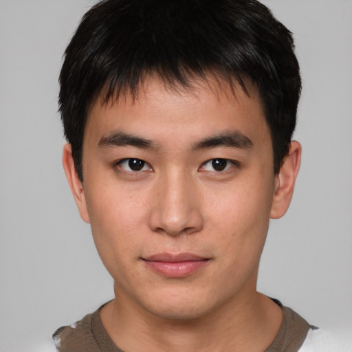 Neutral asian young-adult male with short  brown hair and brown eyes