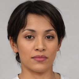 Neutral asian young-adult female with medium  brown hair and brown eyes