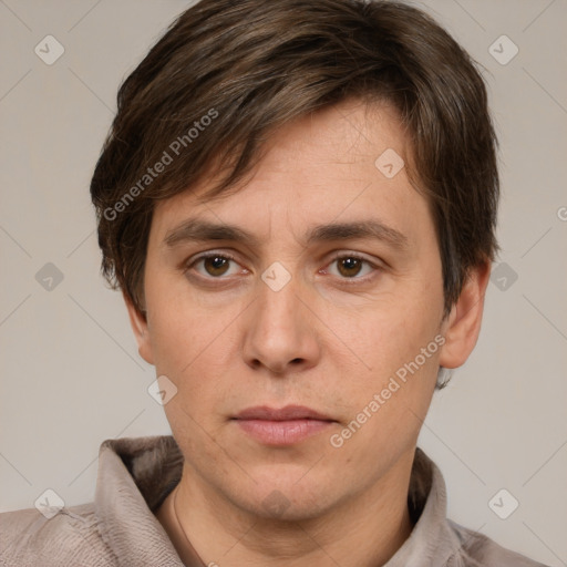 Neutral white adult male with short  brown hair and brown eyes