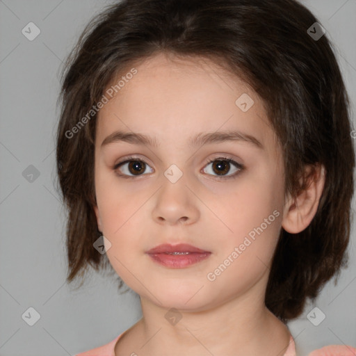 Neutral white child female with medium  brown hair and brown eyes