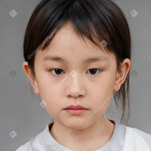 Neutral white child female with medium  brown hair and brown eyes