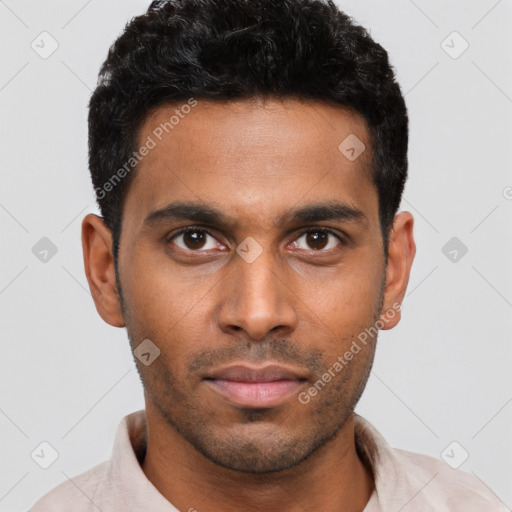 Neutral black young-adult male with short  brown hair and brown eyes