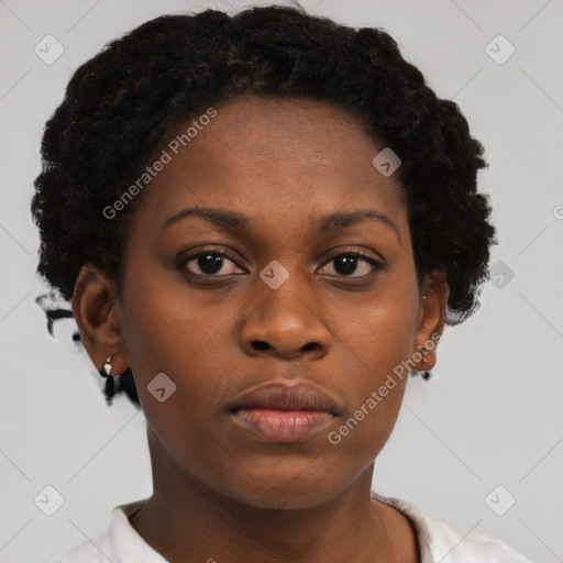 Neutral black young-adult female with short  brown hair and brown eyes