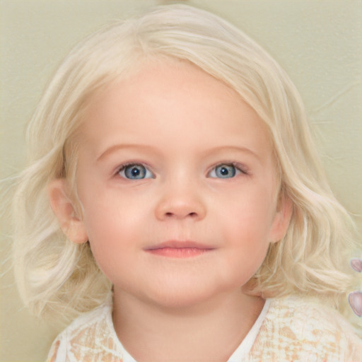 Neutral white child female with medium  blond hair and blue eyes