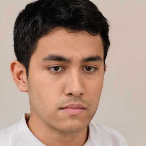 Neutral asian young-adult male with short  brown hair and brown eyes
