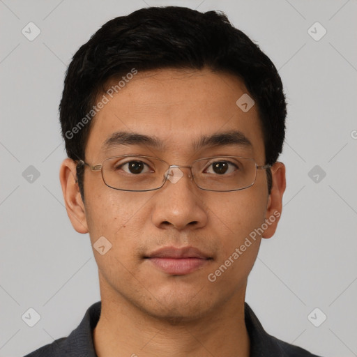 Neutral asian young-adult male with short  black hair and brown eyes