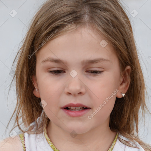 Neutral white child female with medium  brown hair and brown eyes