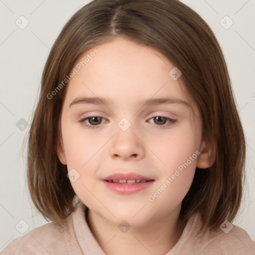 Neutral white child female with medium  brown hair and brown eyes