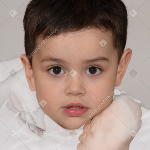 Neutral white child male with short  brown hair and brown eyes