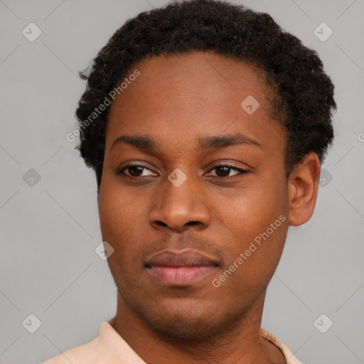 Neutral black young-adult male with short  brown hair and brown eyes