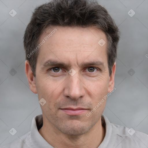 Neutral white adult male with short  brown hair and brown eyes