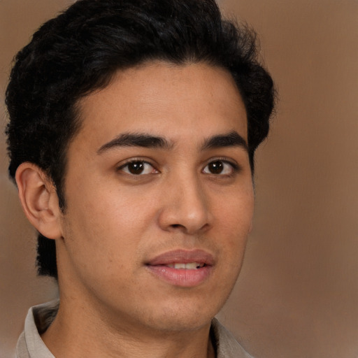 Neutral latino young-adult male with short  brown hair and brown eyes