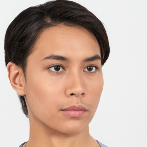 Neutral asian young-adult male with short  brown hair and brown eyes