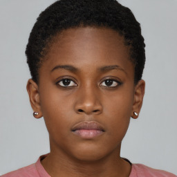 Neutral black young-adult female with short  brown hair and brown eyes