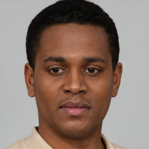 Neutral black young-adult male with short  brown hair and brown eyes