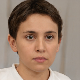 Neutral white young-adult female with short  brown hair and brown eyes