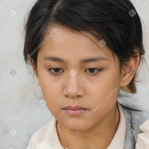 Neutral asian young-adult female with medium  brown hair and brown eyes