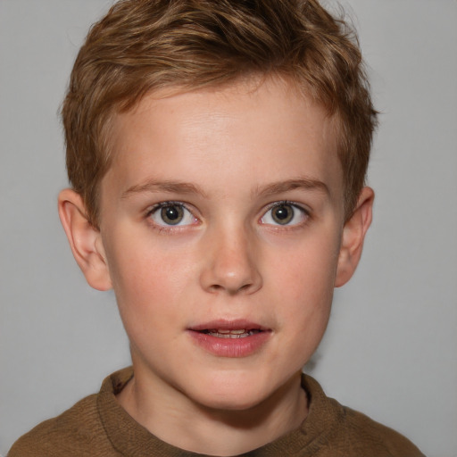 Neutral white child male with short  brown hair and grey eyes