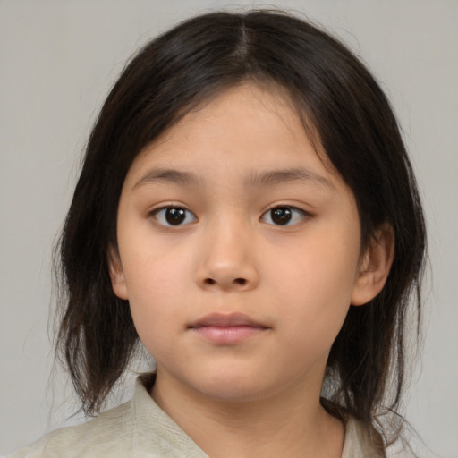 Neutral white child female with medium  brown hair and brown eyes