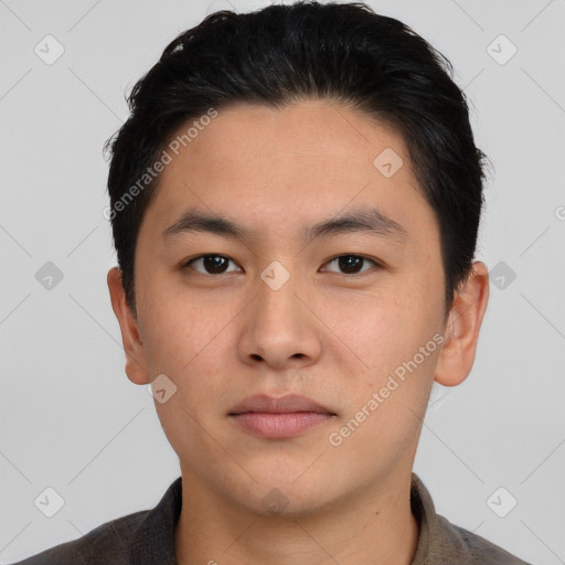 Neutral asian young-adult male with short  brown hair and brown eyes