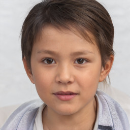 Neutral white child female with short  brown hair and brown eyes