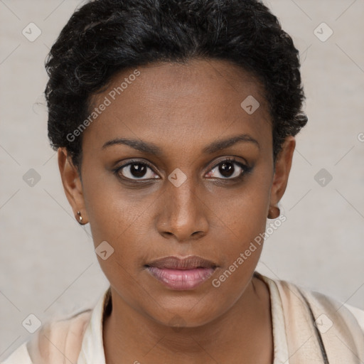 Neutral black young-adult female with short  brown hair and brown eyes