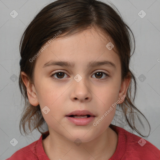 Neutral white child female with medium  brown hair and brown eyes