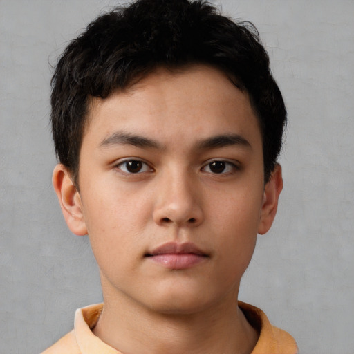 Neutral asian young-adult male with short  brown hair and brown eyes