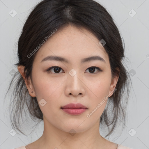 Neutral asian young-adult female with medium  brown hair and brown eyes