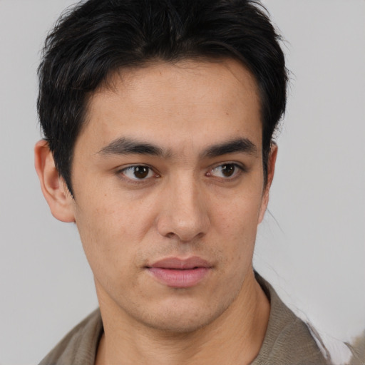 Neutral asian young-adult male with short  black hair and brown eyes