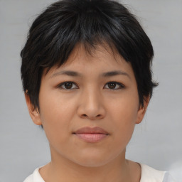 Neutral asian young-adult female with medium  brown hair and brown eyes