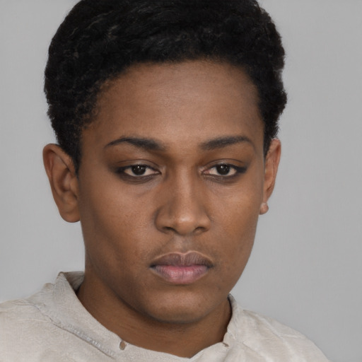 Neutral latino young-adult female with short  black hair and brown eyes